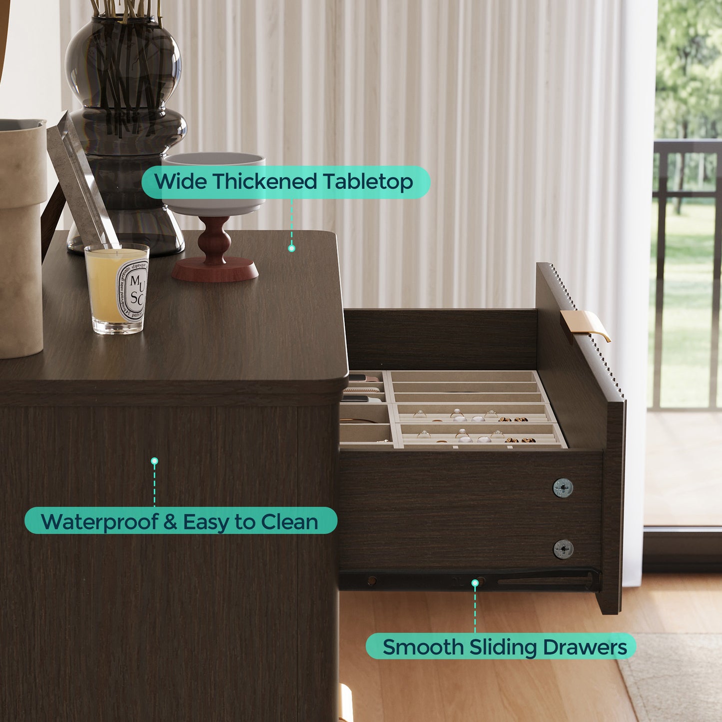 Modern Large Dresser with Deep Storage Drawers and Metal Pulls for Bedroom or Entryway