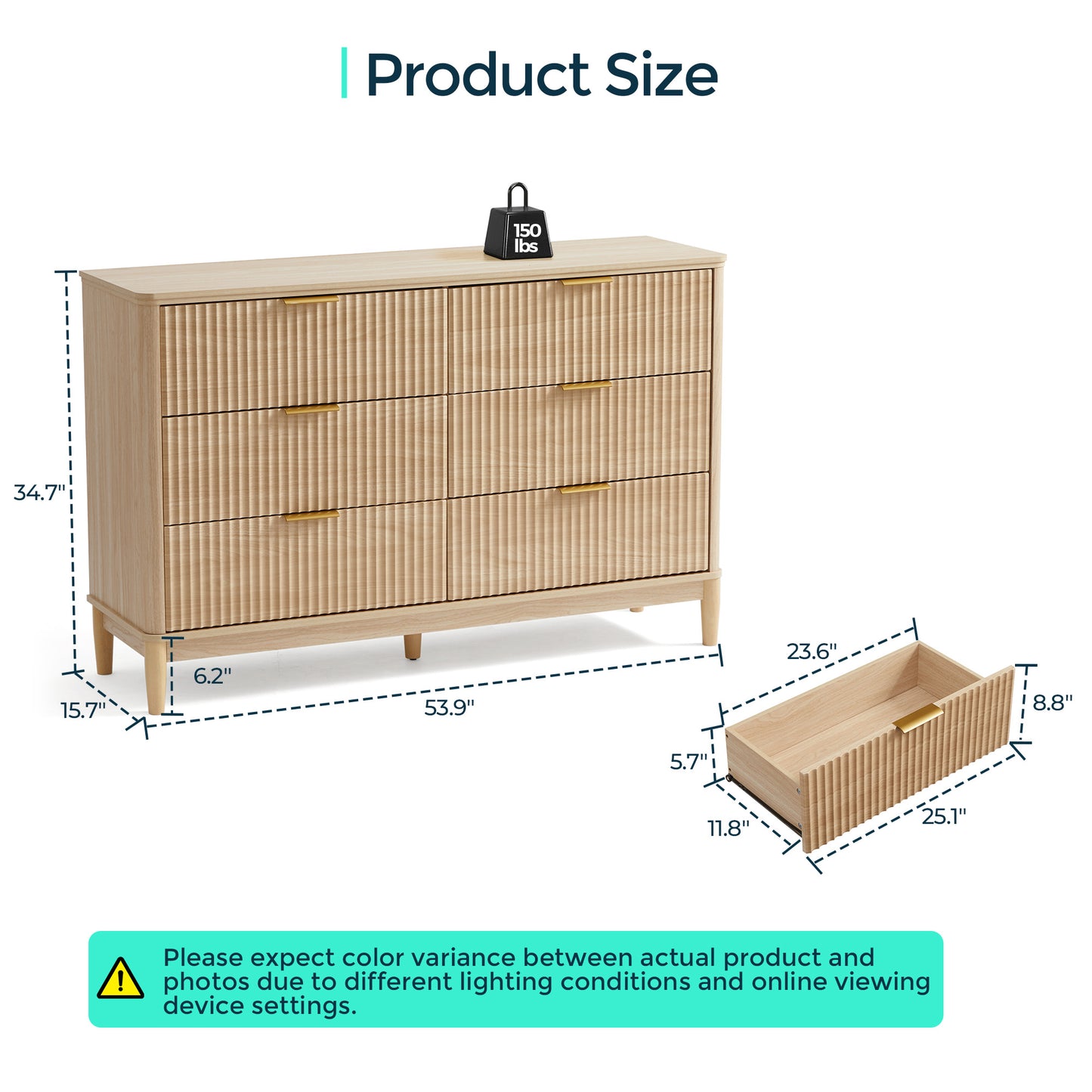 Modern Large Dresser with Deep Storage Drawers and Metal Pulls for Bedroom or Entryway