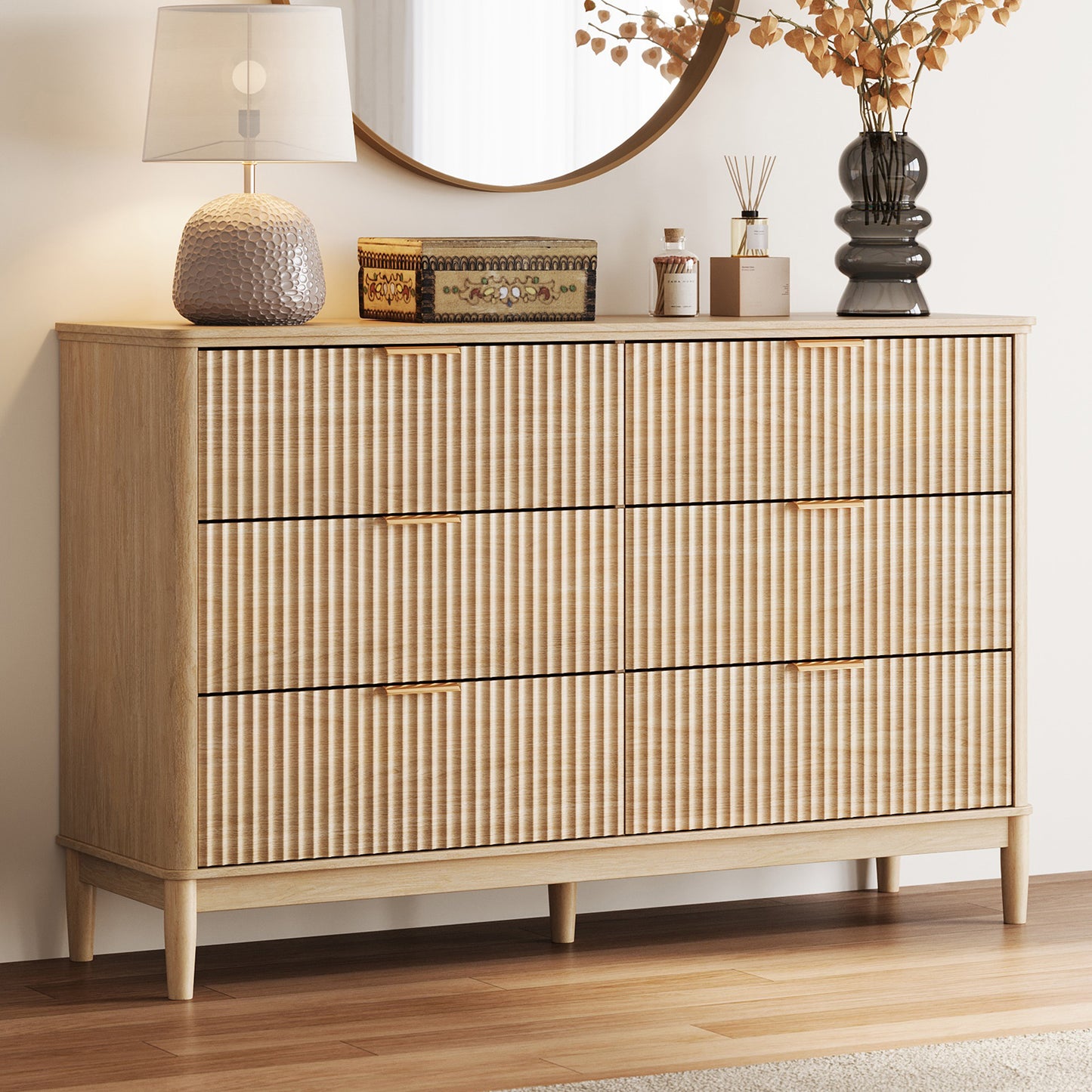 Modern Large Dresser with Deep Storage Drawers and Metal Pulls for Bedroom or Entryway