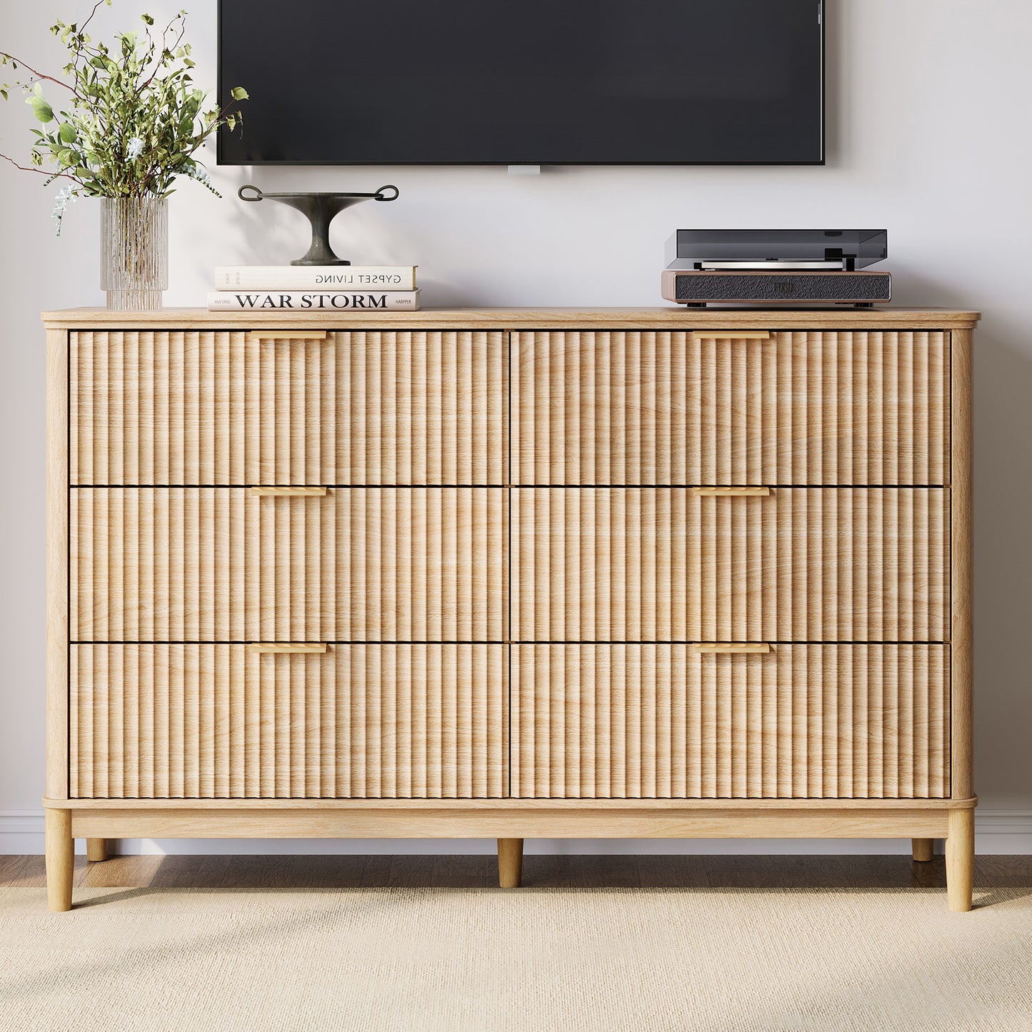 Modern Large Dresser with Deep Storage Drawers and Metal Pulls for Bedroom or Entryway
