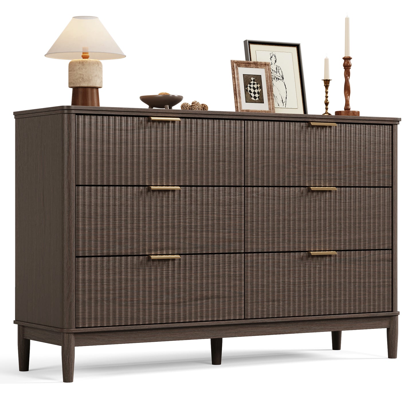Modern Large Dresser with Deep Storage Drawers and Metal Pulls for Bedroom or Entryway