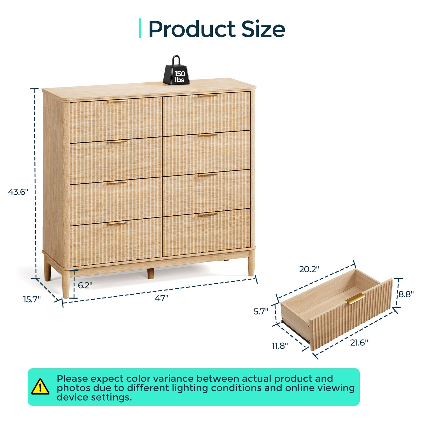 Modern Large Dresser with Deep Storage Drawers and Metal Pulls for Bedroom or Entryway