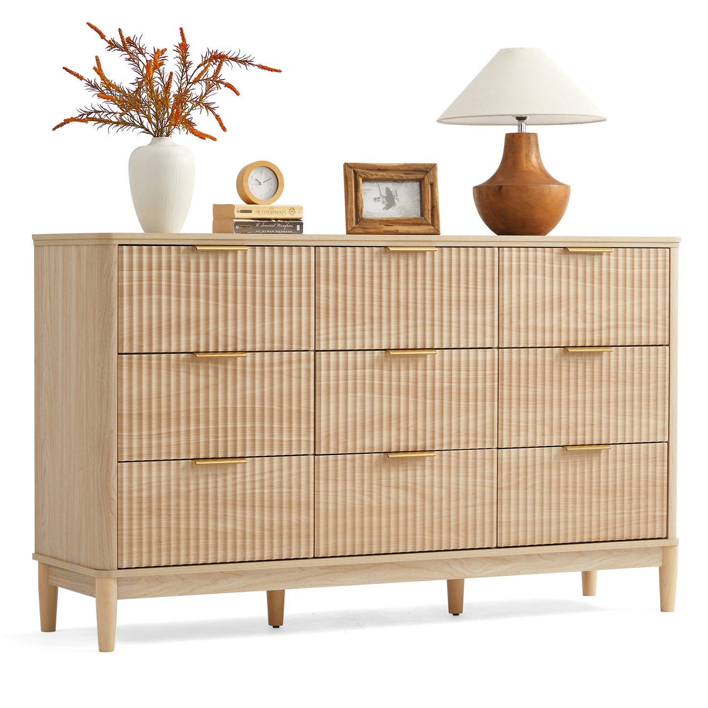 Modern Large Dresser with Deep Storage Drawers and Metal Pulls for Bedroom or Entryway