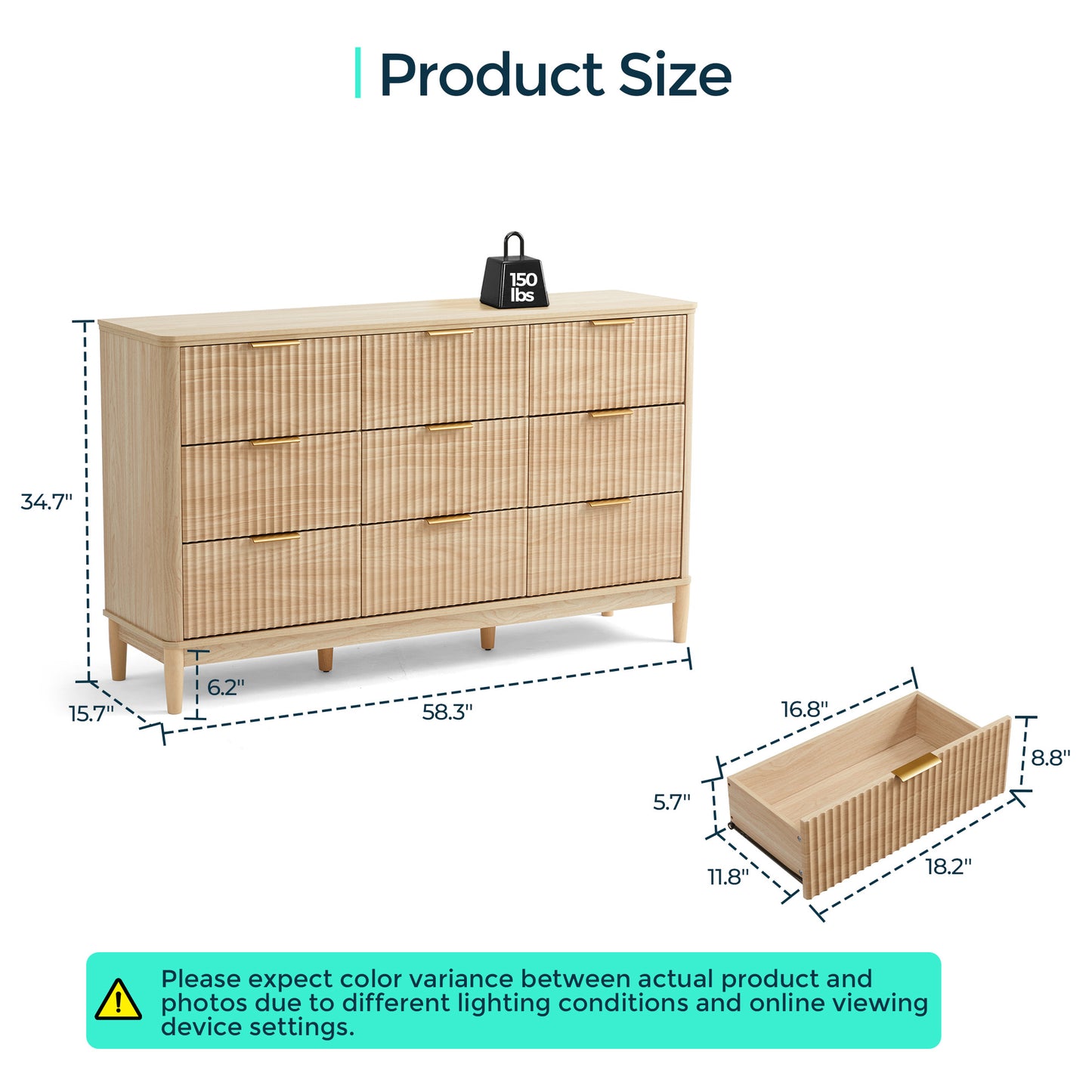 Modern Large Dresser with Deep Storage Drawers and Metal Pulls for Bedroom or Entryway