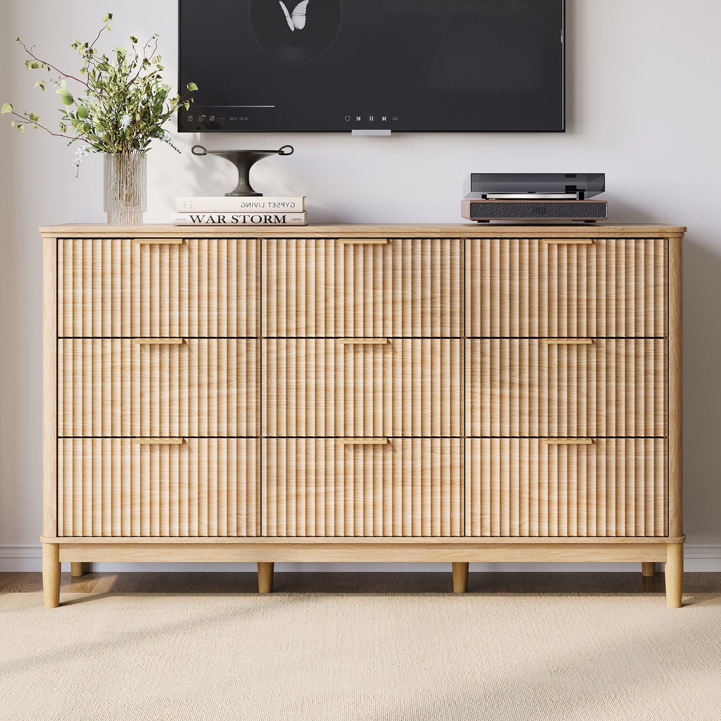 Modern Large Dresser with Deep Storage Drawers and Metal Pulls for Bedroom or Entryway