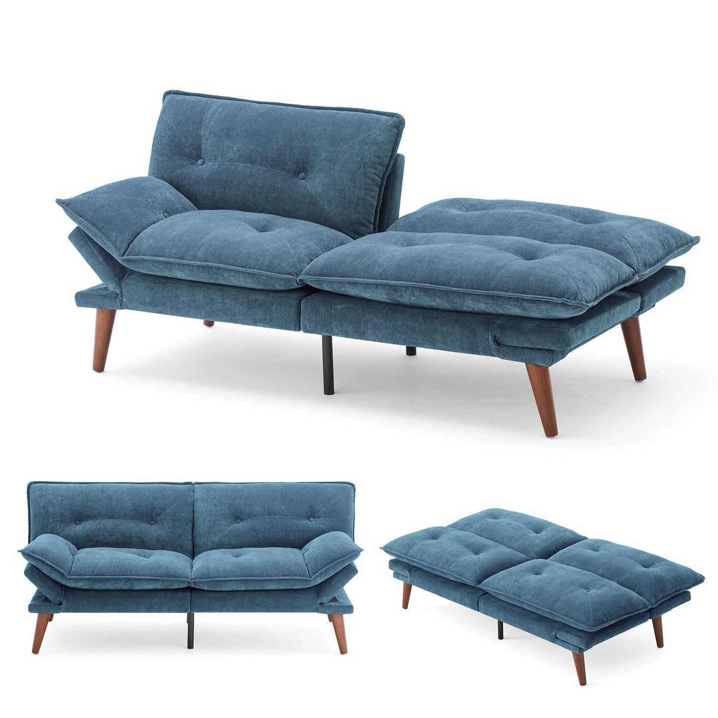 70" Chenille Futon, Convertible Loveseat Sleeper Sofa with Adjustable Backrest and Armrest for Small Spaces and Living Rooms