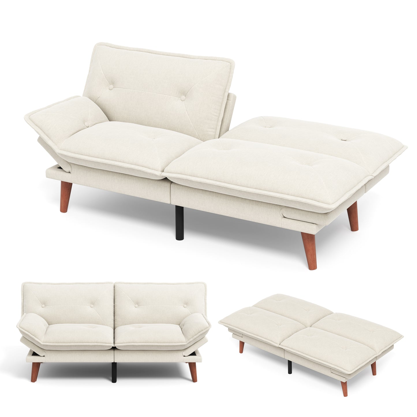 70" Chenille Futon, Convertible Loveseat Sleeper Sofa with Adjustable Backrest and Armrest for Small Spaces and Living Rooms