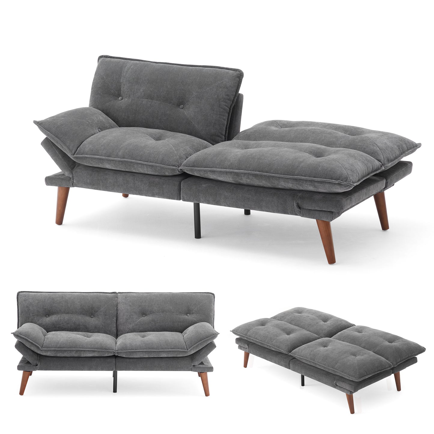 70" Chenille Futon, Convertible Loveseat Sleeper Sofa with Adjustable Backrest and Armrest for Small Spaces and Living Rooms