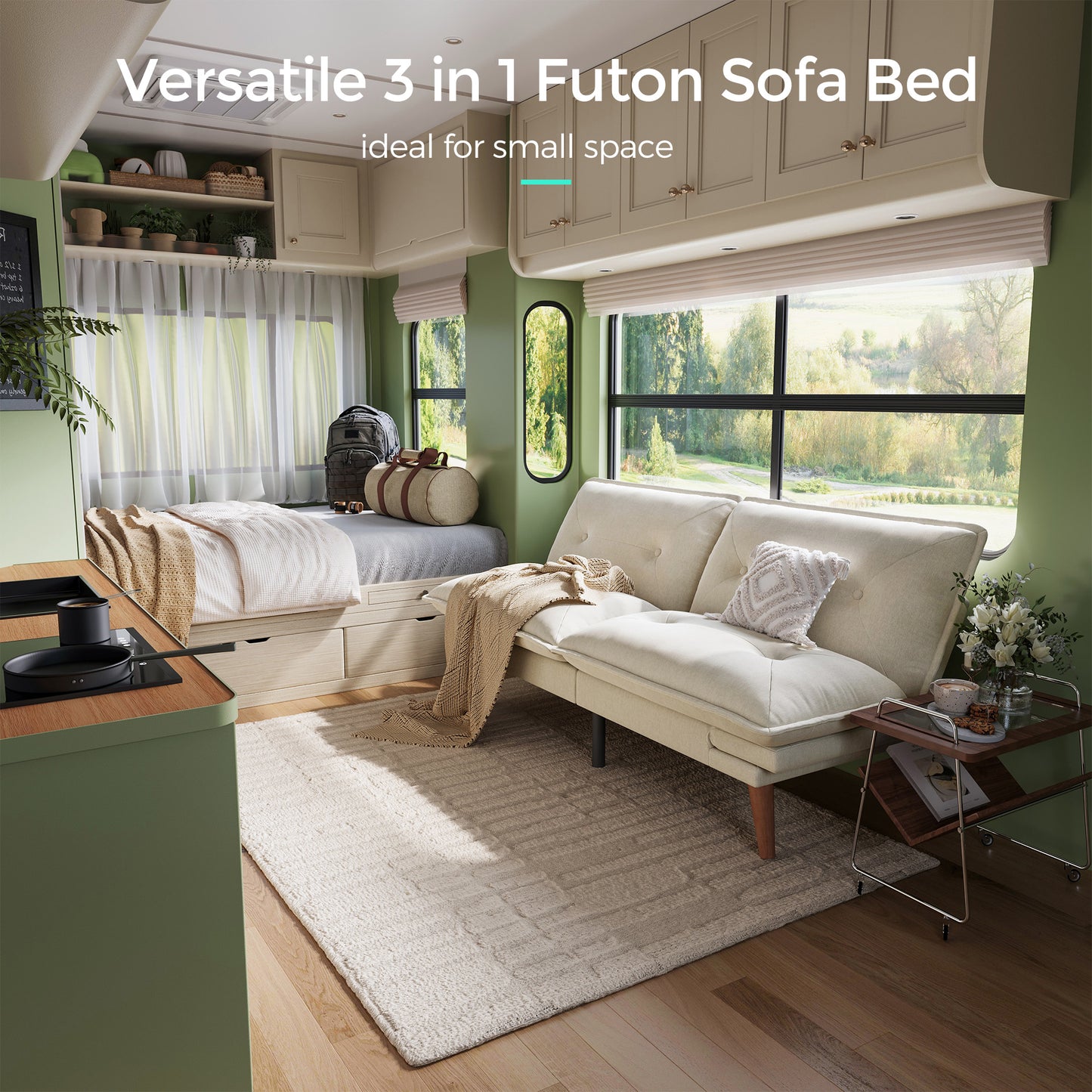 70" Chenille Futon, Convertible Loveseat Sleeper Sofa with Adjustable Backrest and Armrest for Small Spaces and Living Rooms