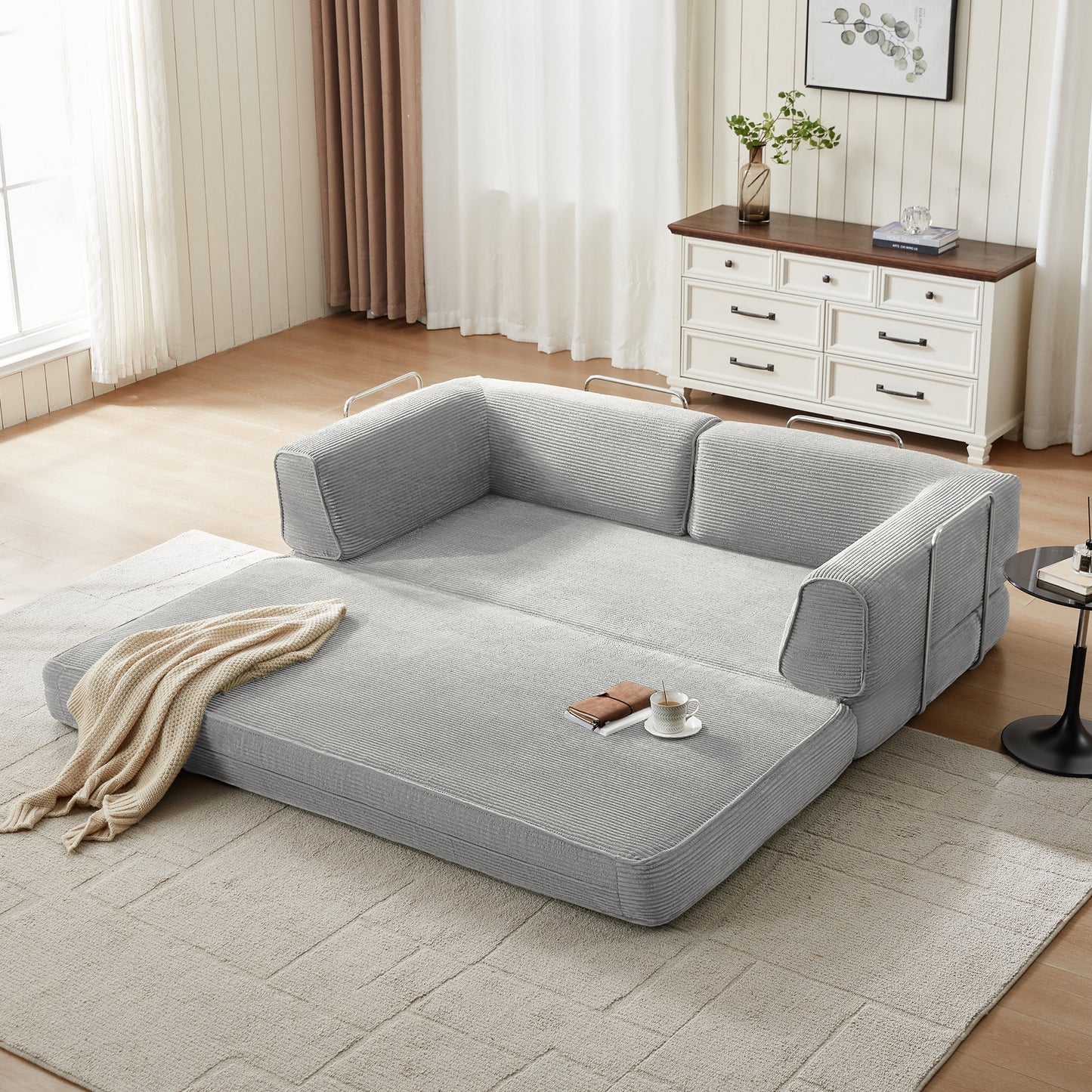 Foldable Sofa Bed, Compressed Sleeper Couch Shipped in a Box, Plush Corduroy, Space-Saving Design for Living Room
