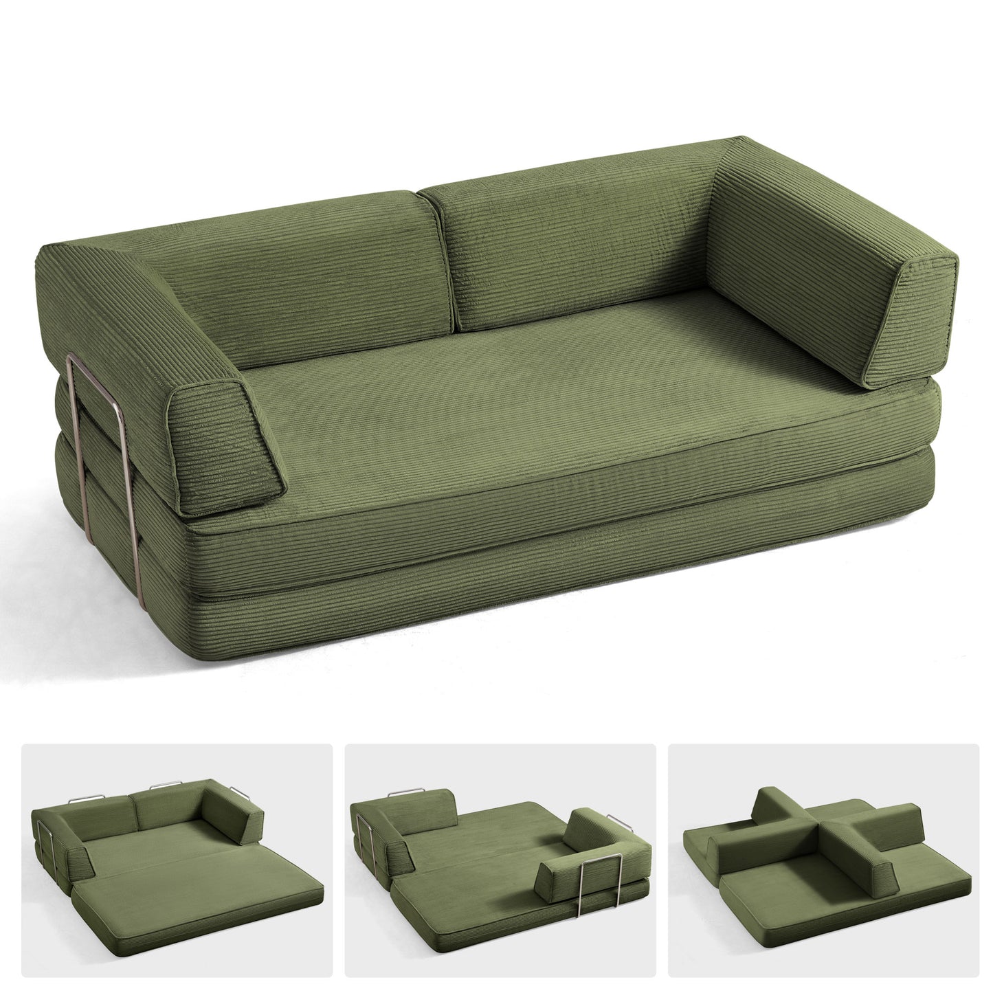 Foldable Sofa Bed, Compressed Sleeper Couch Shipped in a Box, Plush Corduroy, Space-Saving Design for Living Room