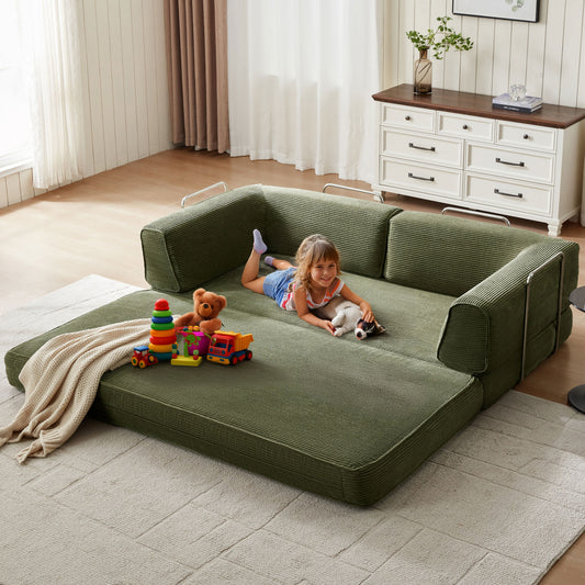 Foldable Sofa Bed, Compressed Sleeper Couch Shipped in a Box, Plush Corduroy, Space-Saving Design for Living Room