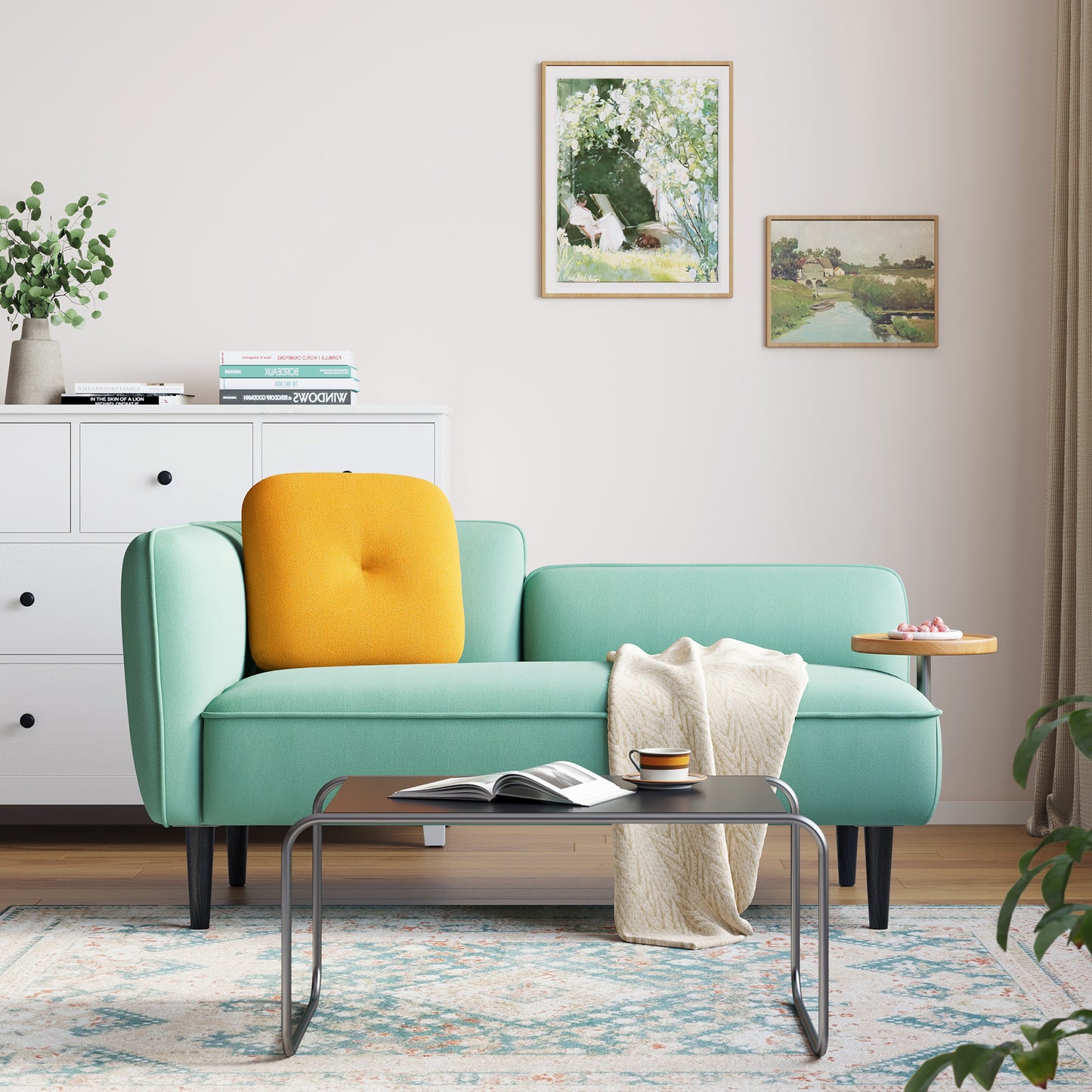Loveseat Sofa with Built-in Side Table for Living Room, Bedroom, Apartment