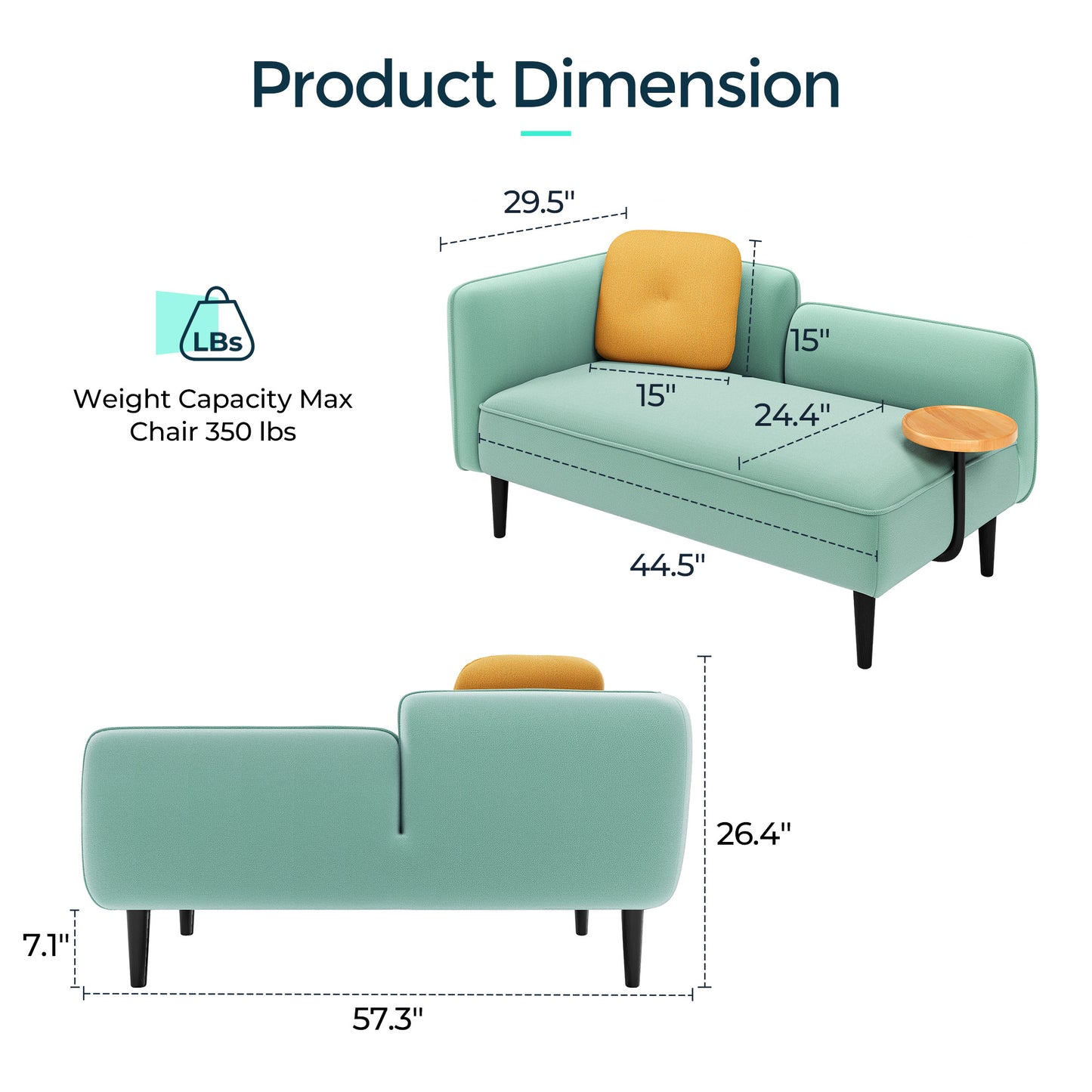 Loveseat Sofa with Built-in Side Table for Living Room, Bedroom, Apartment