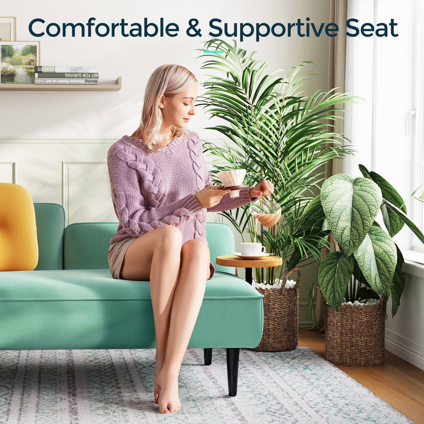 Loveseat Sofa with Built-in Side Table for Living Room, Bedroom, Apartment