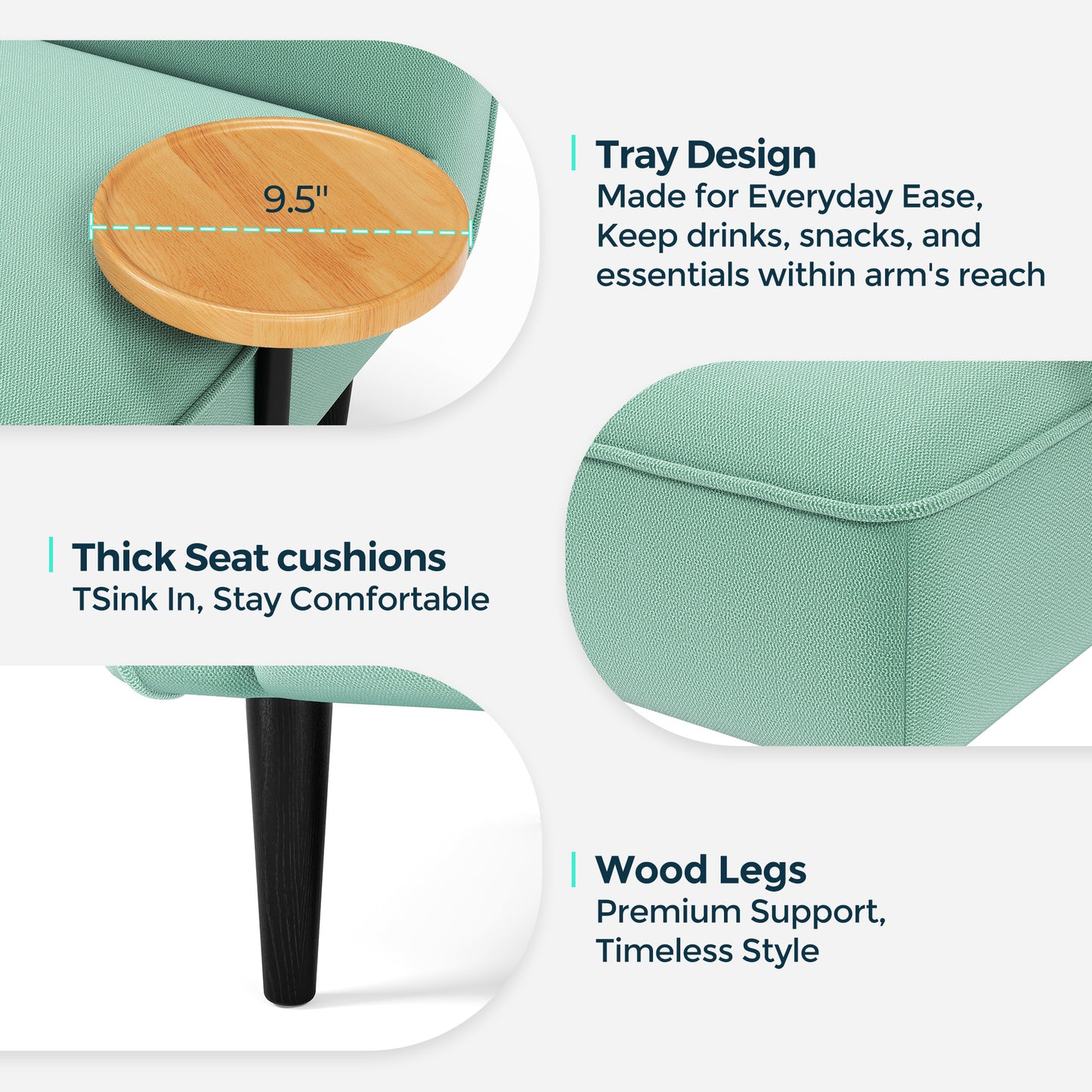 Loveseat Sofa with Built-in Side Table for Living Room, Bedroom, Apartment