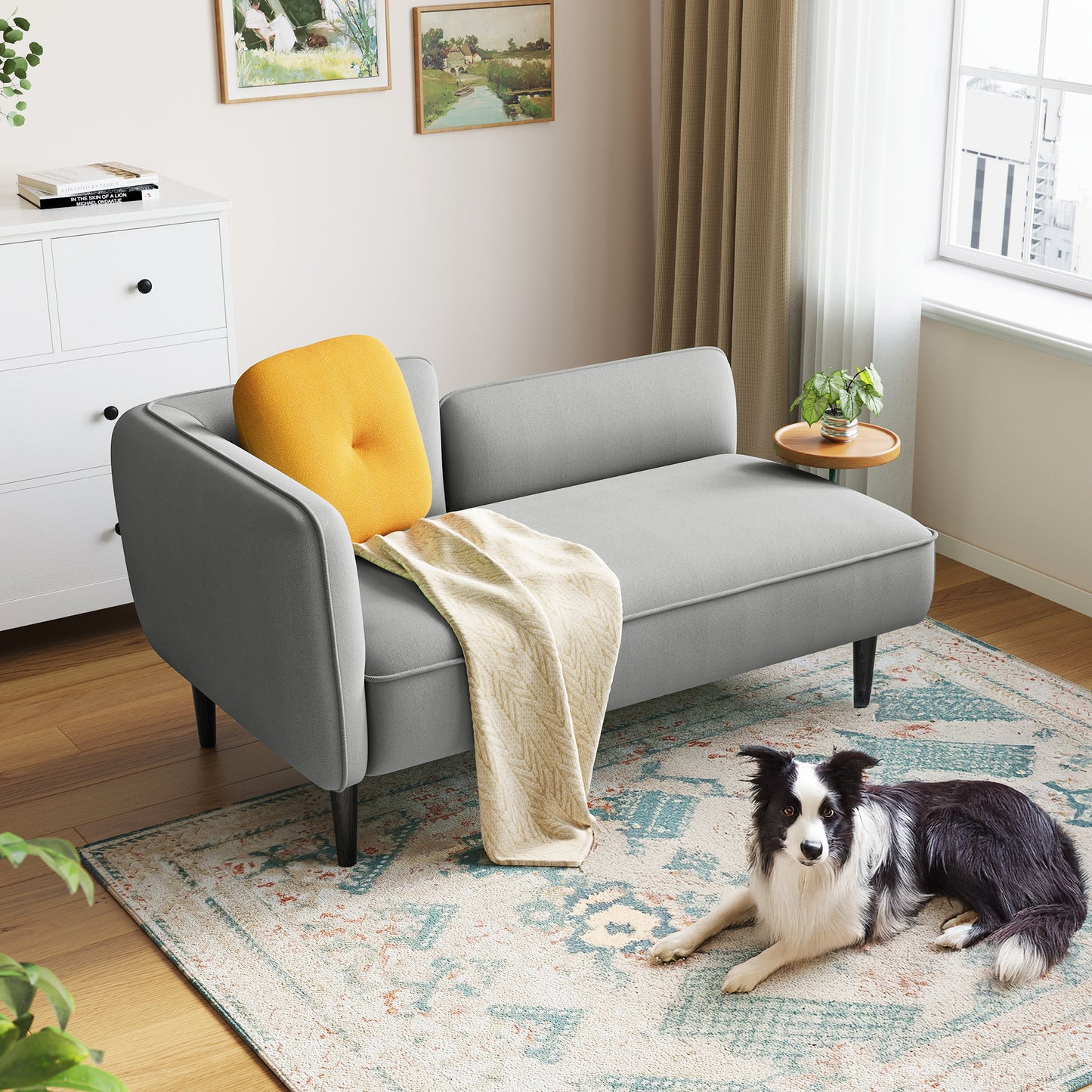 Loveseat Sofa with Built-in Side Table for Living Room, Bedroom, Apartment