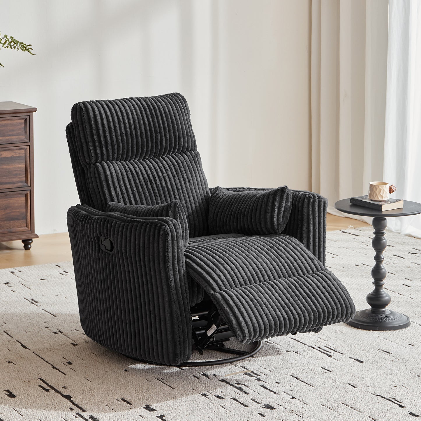 360 Swivel Rocker Recliner - Corduroy Nursery Glider Rocking Chair with 2 Pillows