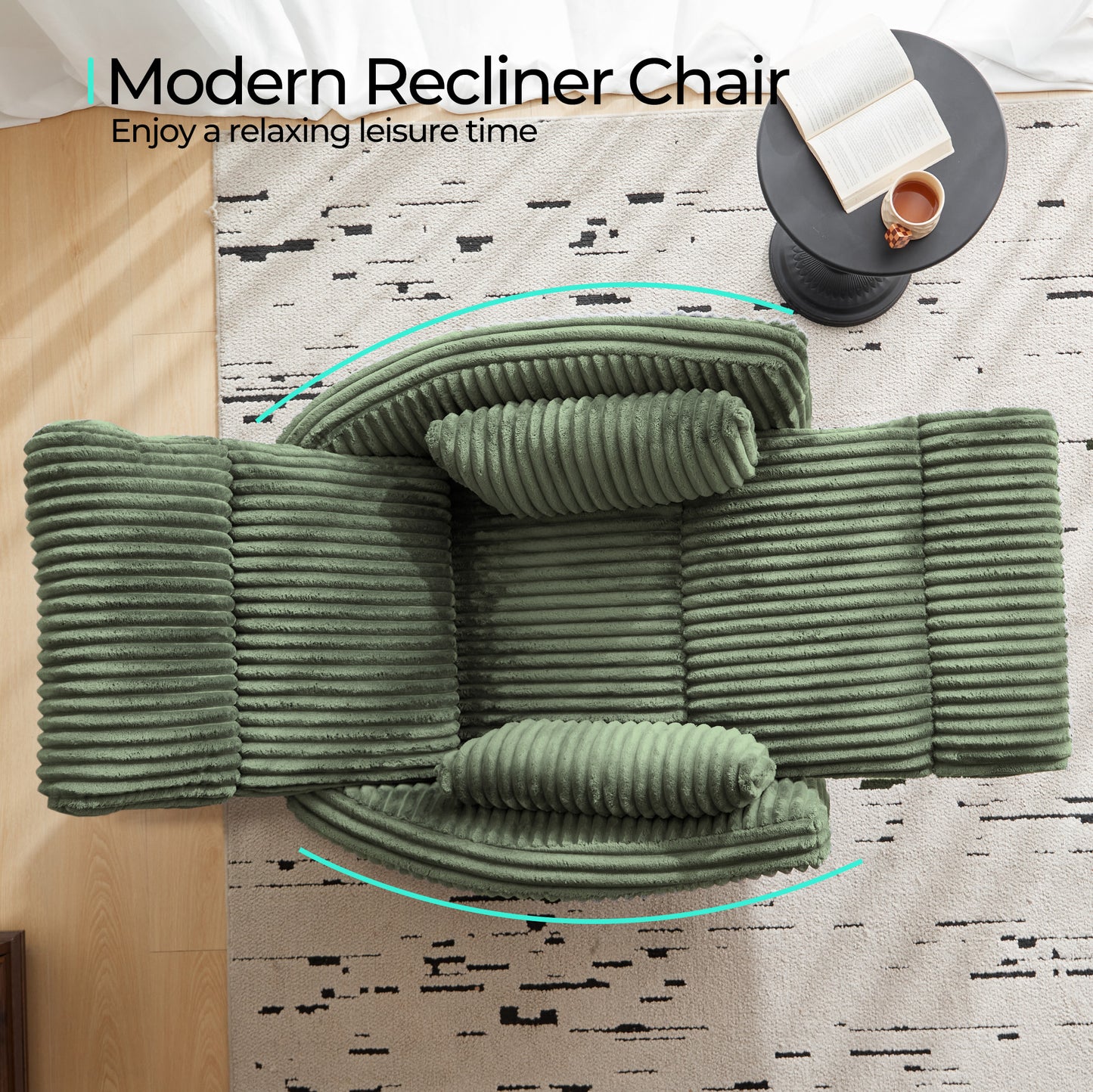 360 Swivel Rocker Recliner - Corduroy Nursery Glider Rocking Chair with 2 Pillows