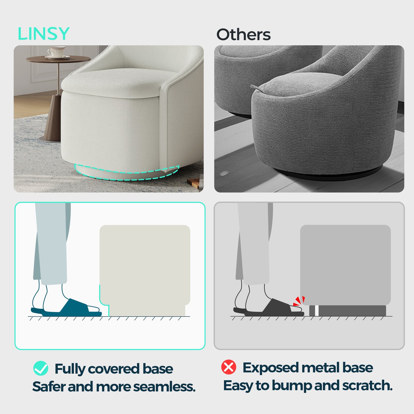 Chenille Barrel Chair with Storage, Comfy 360° Swivel Accent Armchair for Living Room, Bedroom