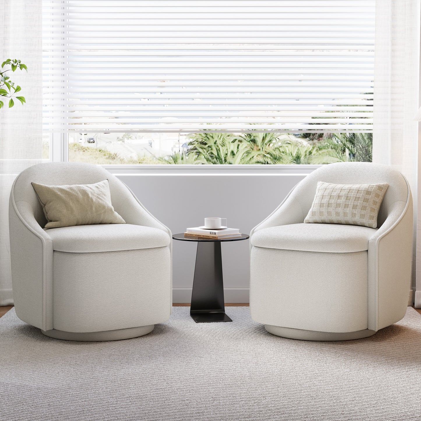 Chenille Barrel Chair with Storage, Comfy 360° Swivel Accent Armchair for Living Room, Bedroom