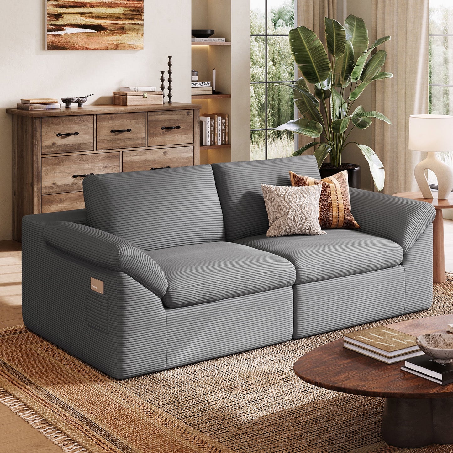 LINSY HOME Oversized 79in Boneless Sectional Couches for Living Room, Cloud Couch Sofa with Corduroy Fabric, 2 Seat Foam Sofa for Living Room, No Assembly Required, Grey