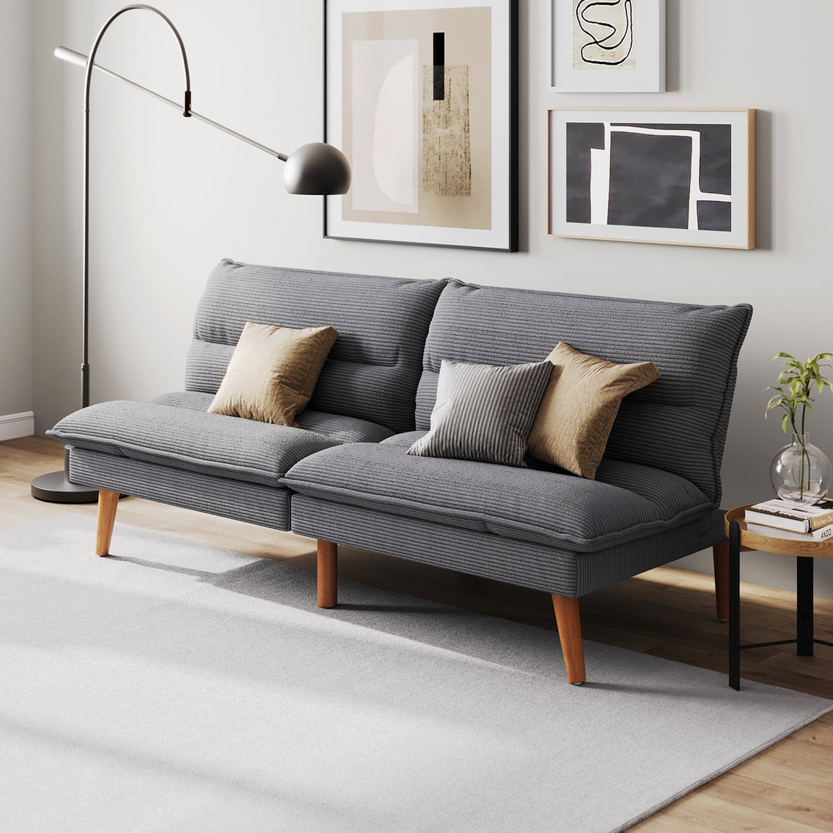 LINSY HOME Futon Sofa, Convertible Futon Sofa Bed for Living Room, Bedroom, Dark Gray