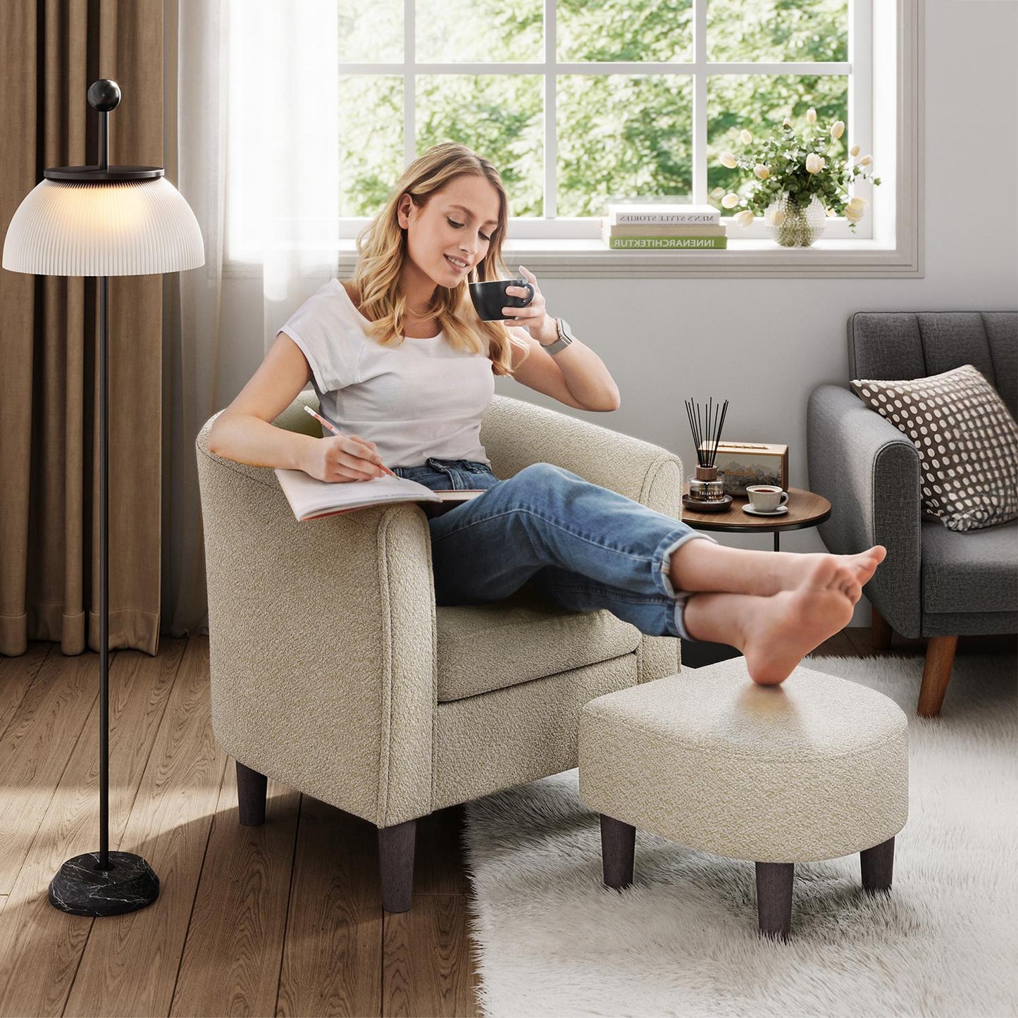 Compact Accent Chair with Ottoman for Living Room
