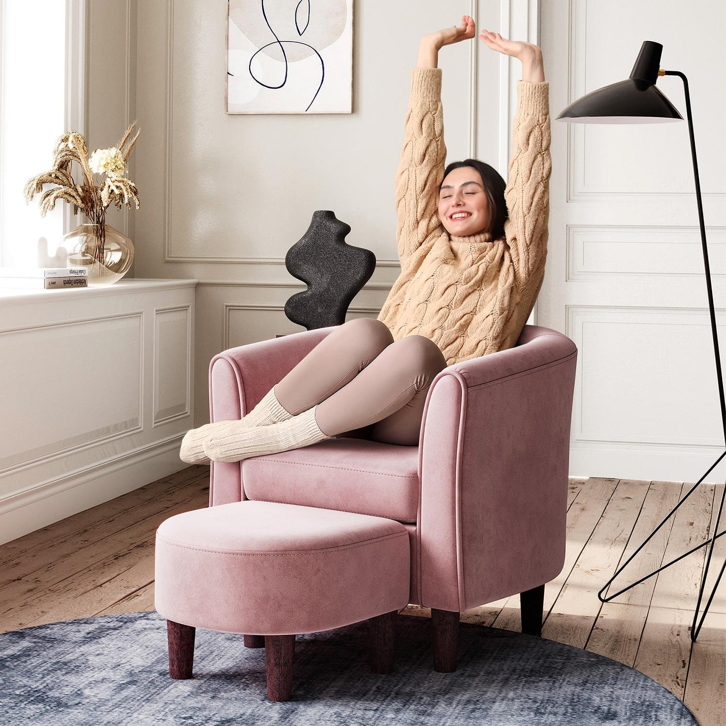 Compact Accent Chair with Ottoman for Living Room