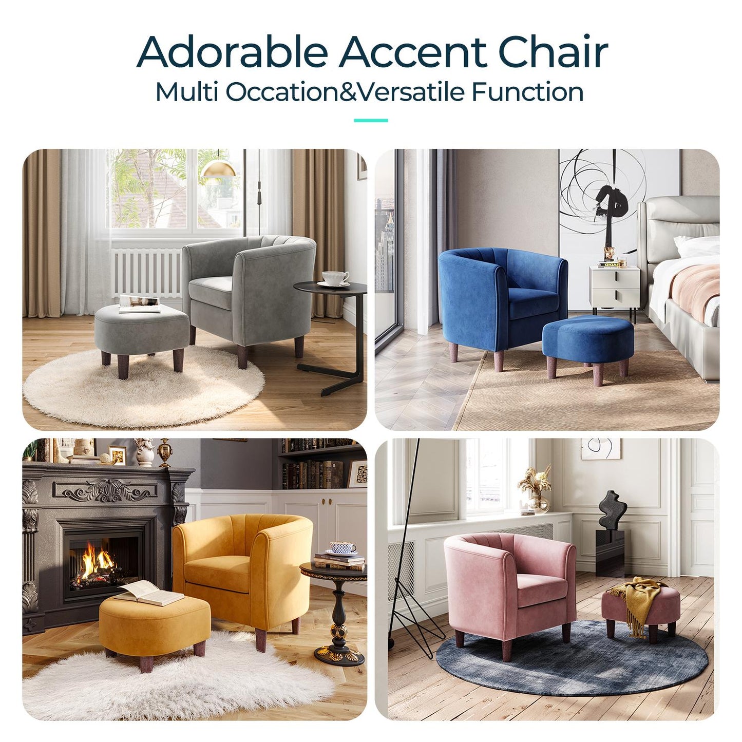 Accent Chair with Ottoman, Velvet Barrel Chair for Living Room