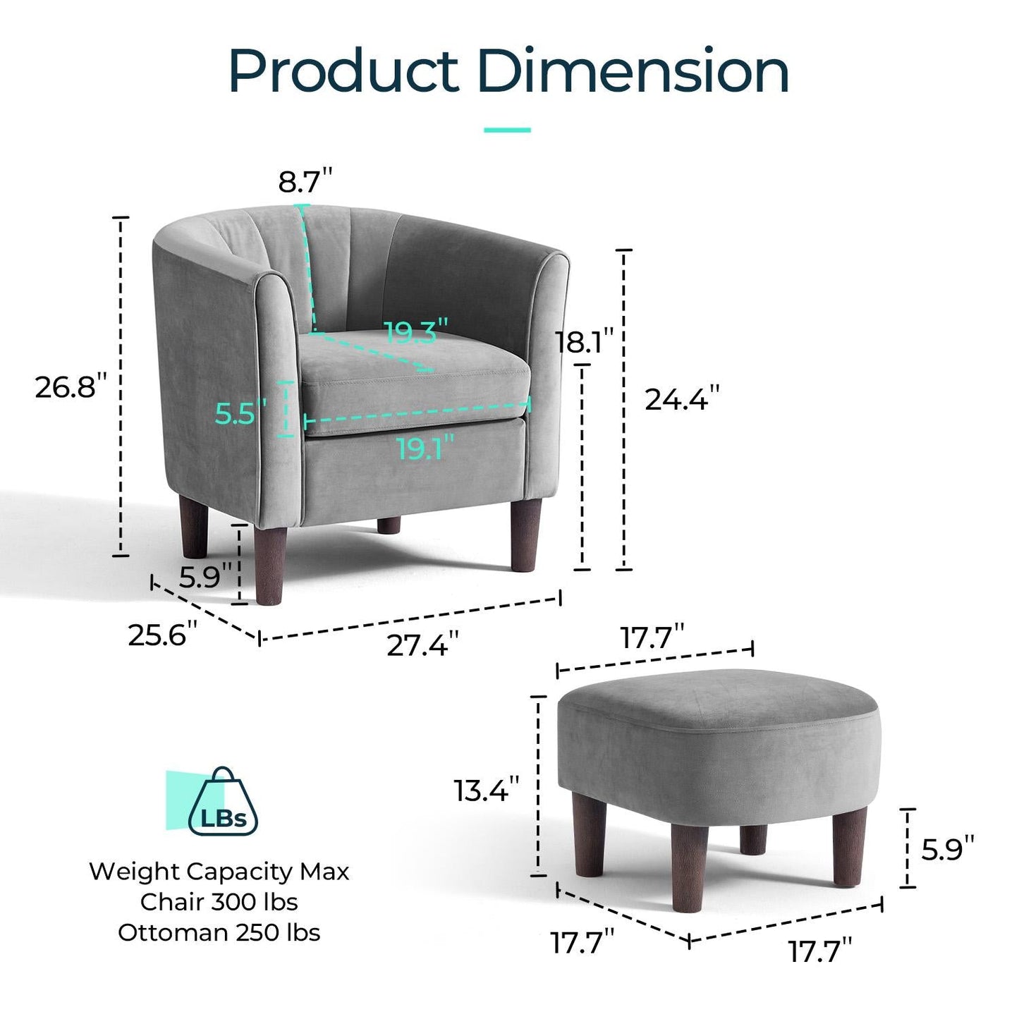 Compact Accent Chair with Ottoman for Living Room