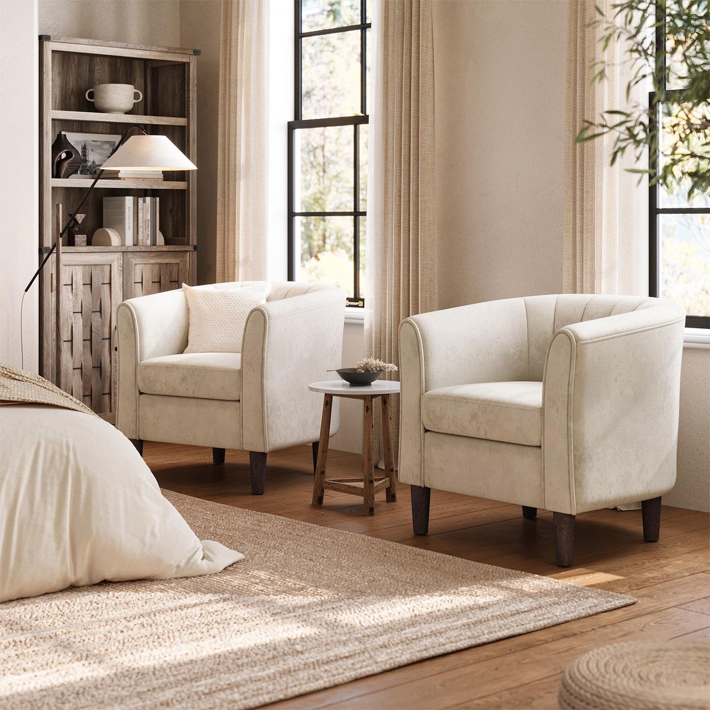 Accent Chair with Ottoman, Velvet Barrel Chair for Living Room