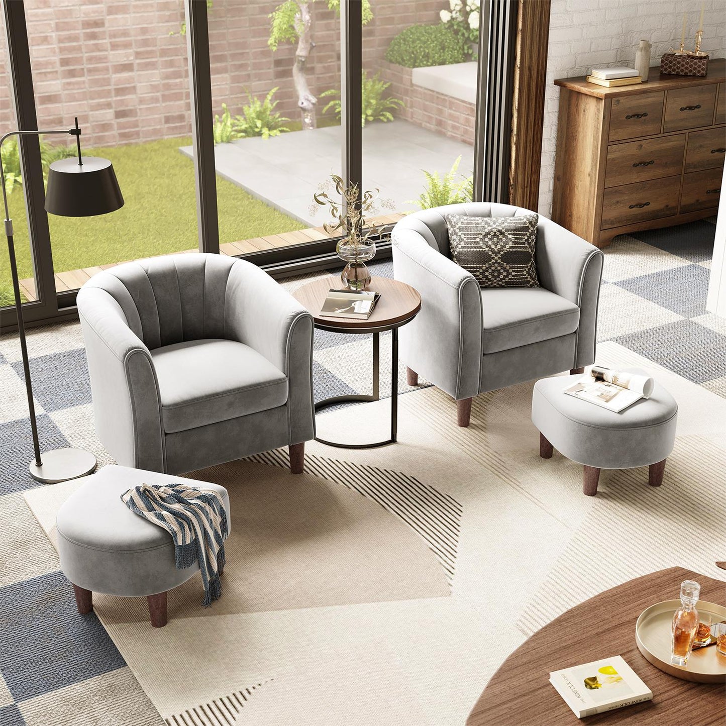 Accent Chair with Ottoman, Velvet Barrel Chair for Living Room