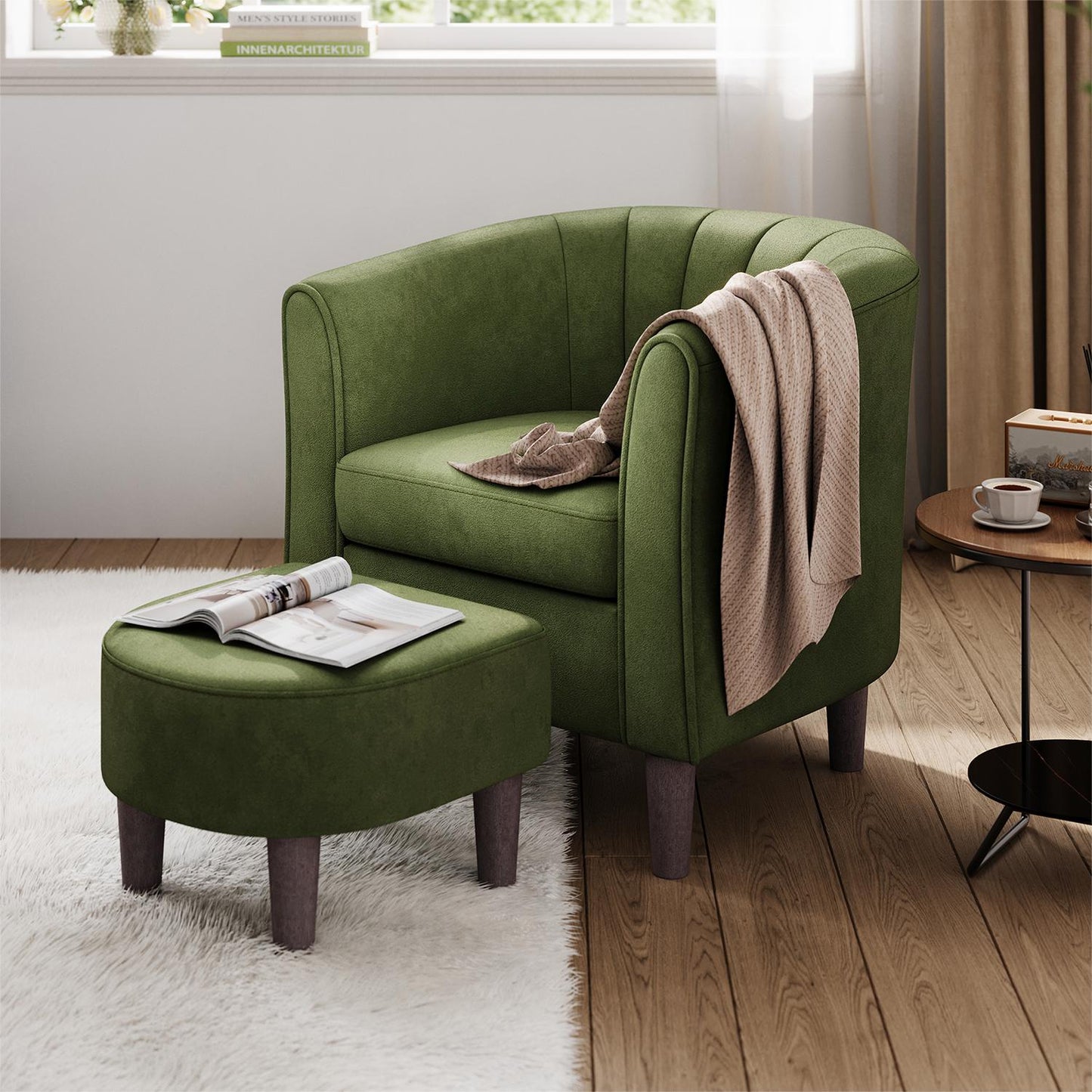 Accent Chair with Ottoman, Velvet Barrel Chair for Living Room