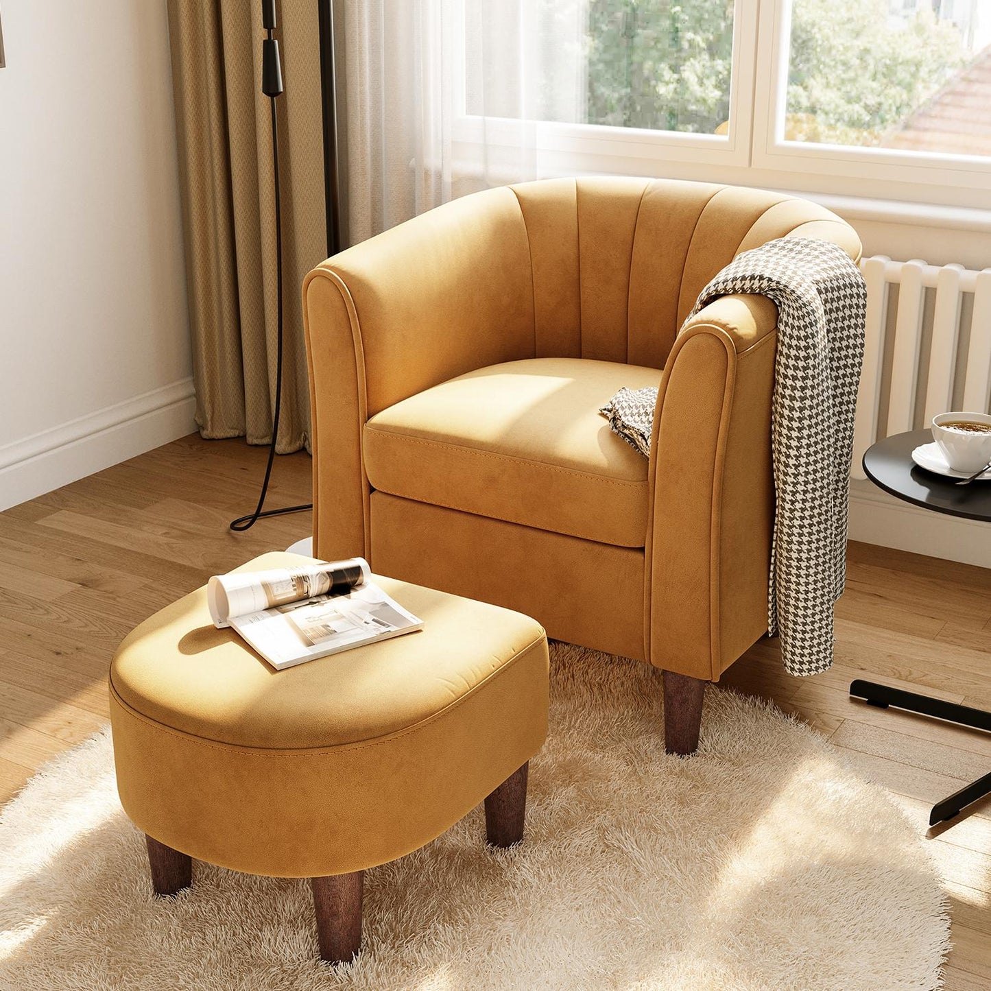 Accent Chair with Ottoman, Velvet Barrel Chair for Living Room
