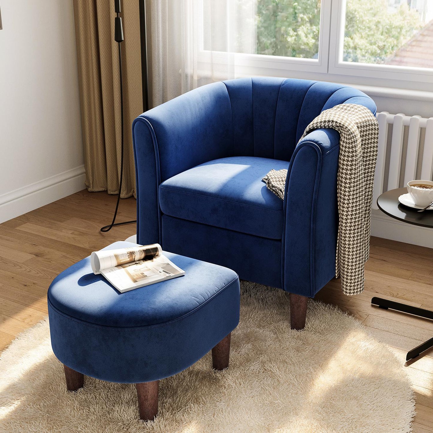 Accent Chair with Ottoman, Velvet Barrel Chair for Living Room