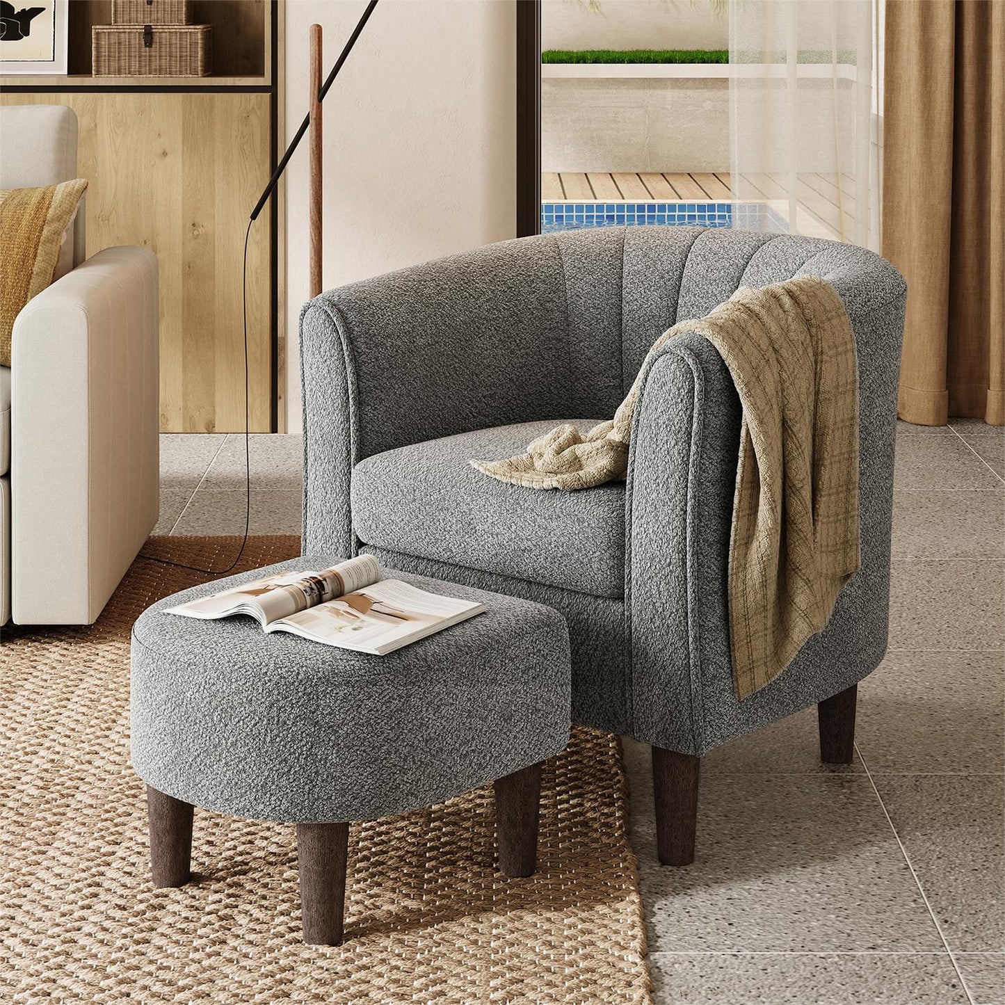 Compact Accent Chair with Ottoman for Living Room