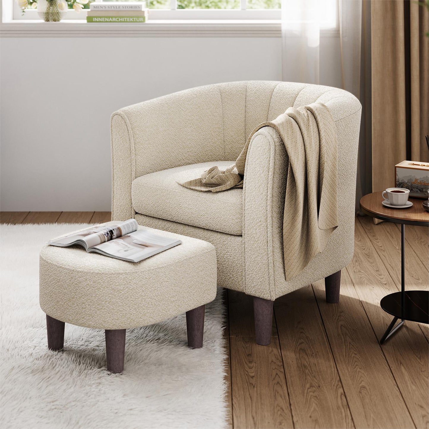 Compact Accent Chair with Ottoman for Living Room