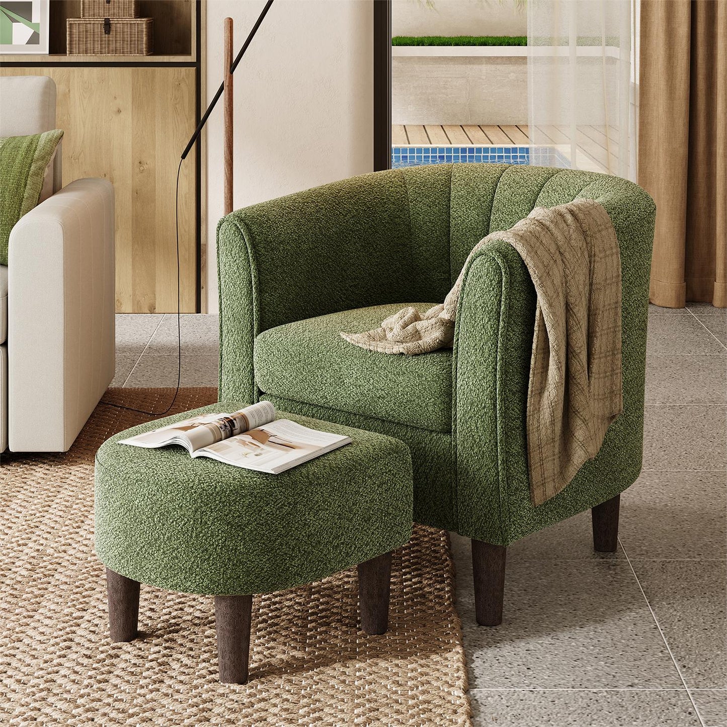 Compact Accent Chair with Ottoman for Living Room