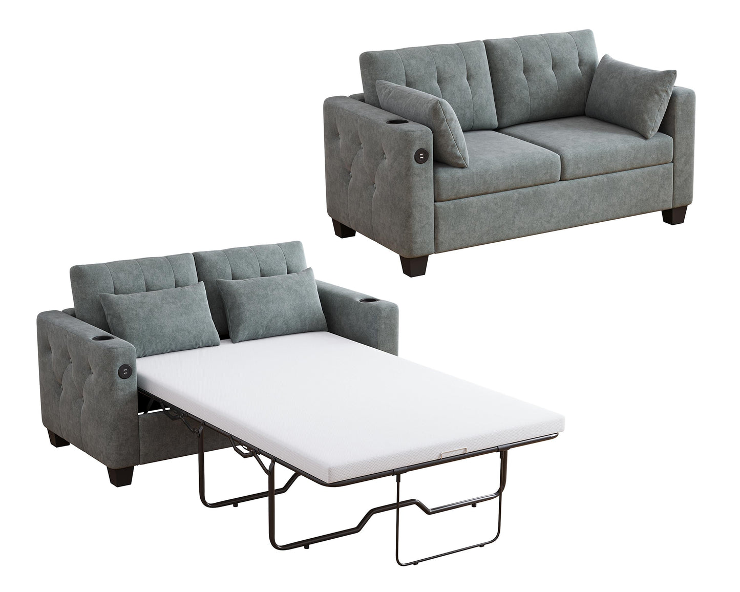 Convertible Sofa Bed with USB Ports and Cup Holders