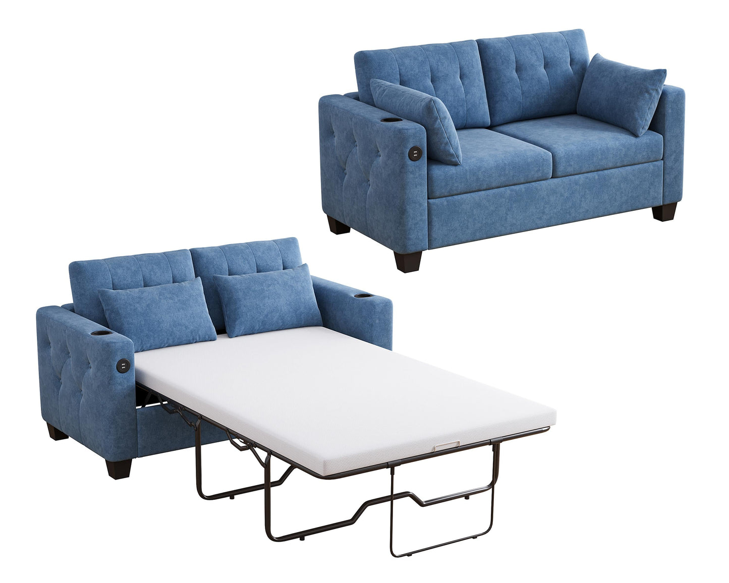 Convertible Sofa Bed with USB Ports and Cup Holders