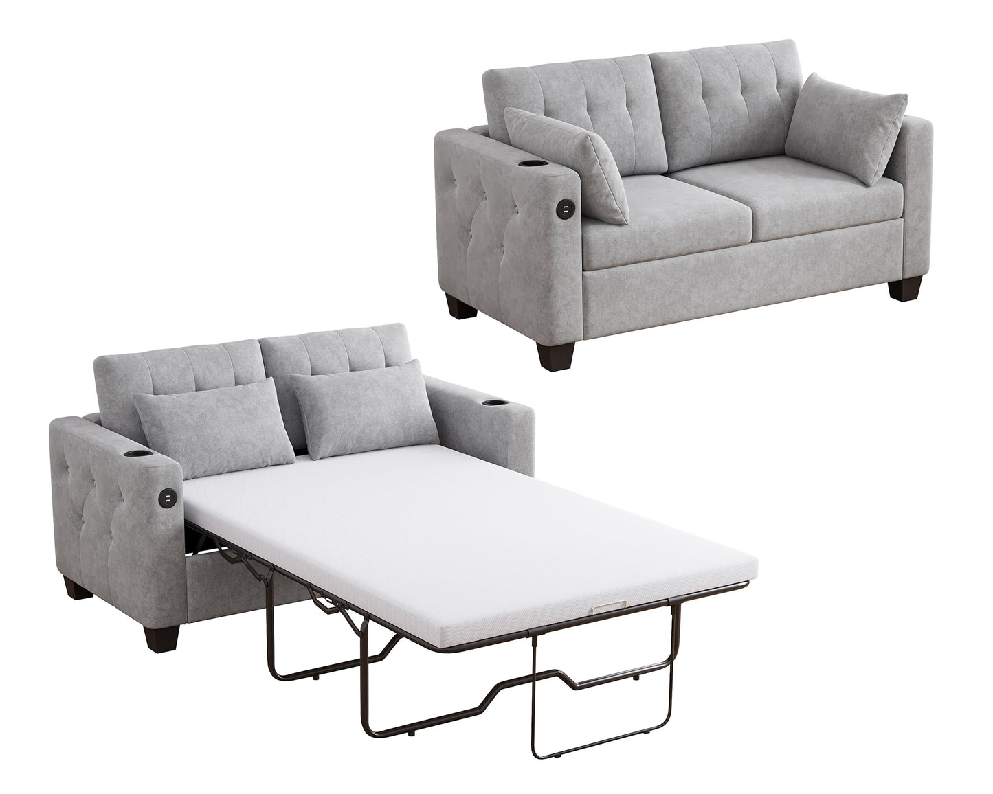 Convertible Sofa Bed with USB Ports and Cup Holders
