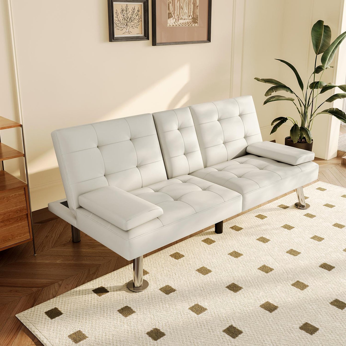 Convertible Upholstered Faux Leather Futon Couch