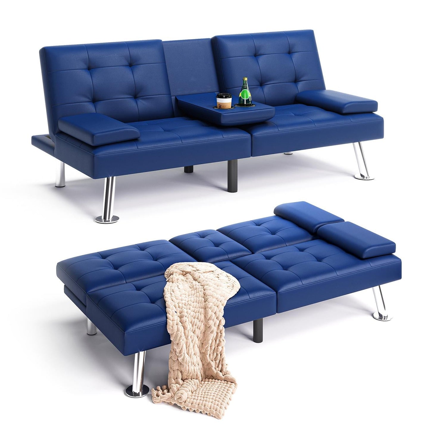 Convertible Upholstered Faux Leather Futon Couch