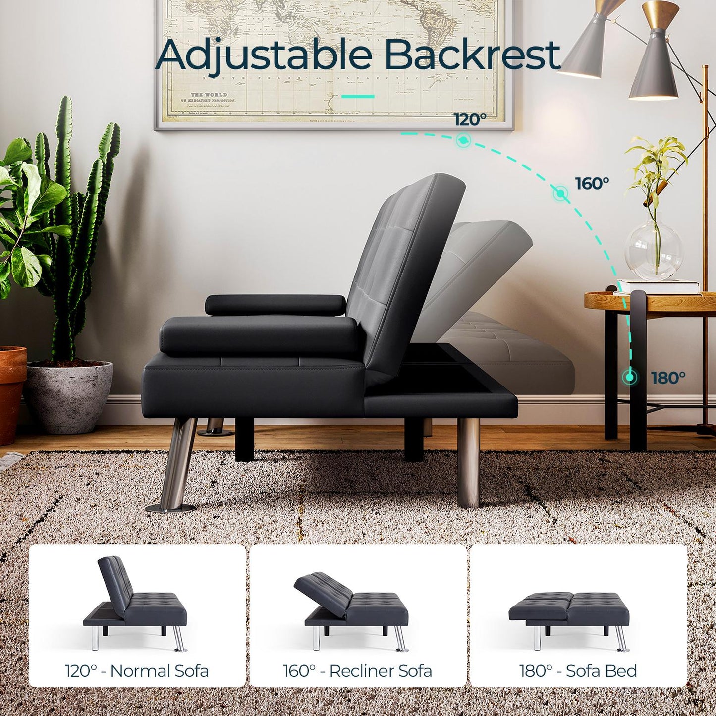 Convertible Upholstered Faux Leather Futon Couch
