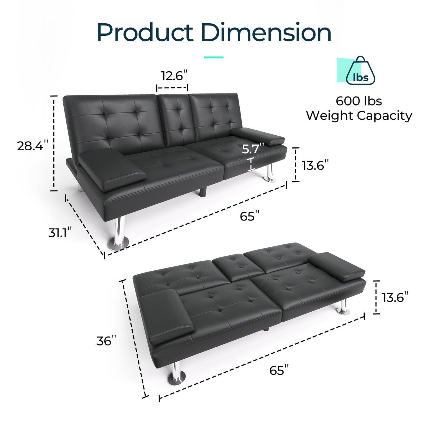 Convertible Upholstered Faux Leather Futon Couch