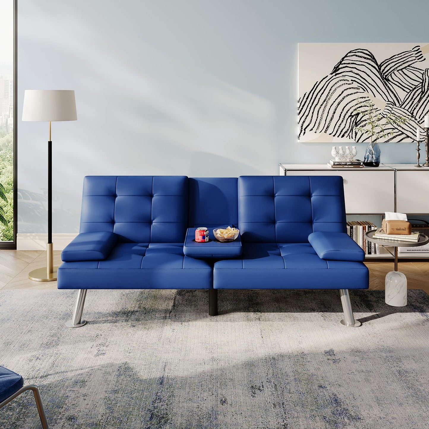 Convertible Upholstered Faux Leather Futon Couch