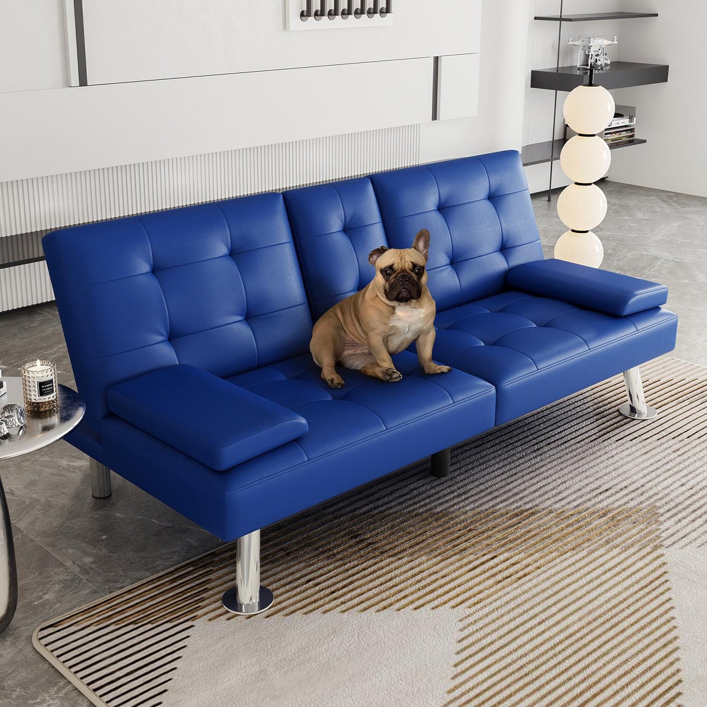 Convertible Upholstered Faux Leather Futon Couch