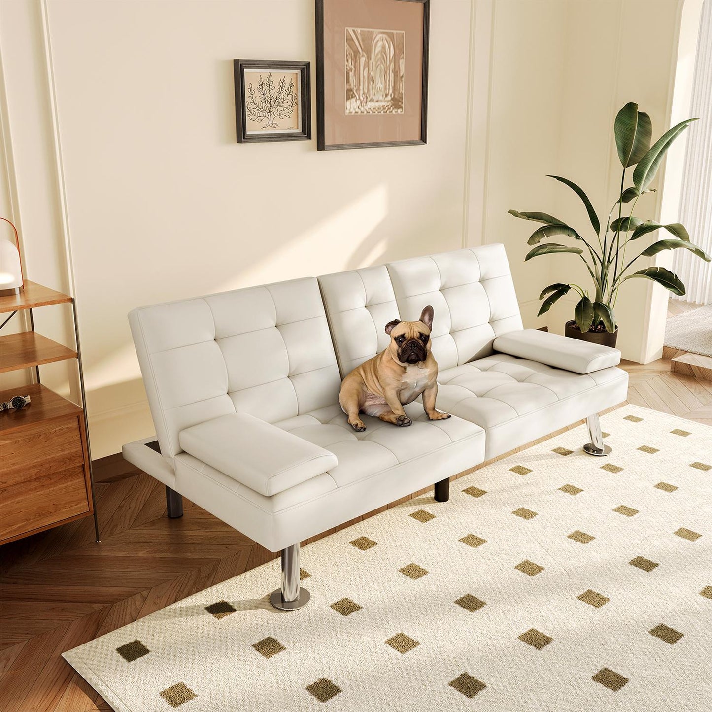 Convertible Upholstered Faux Leather Futon Couch