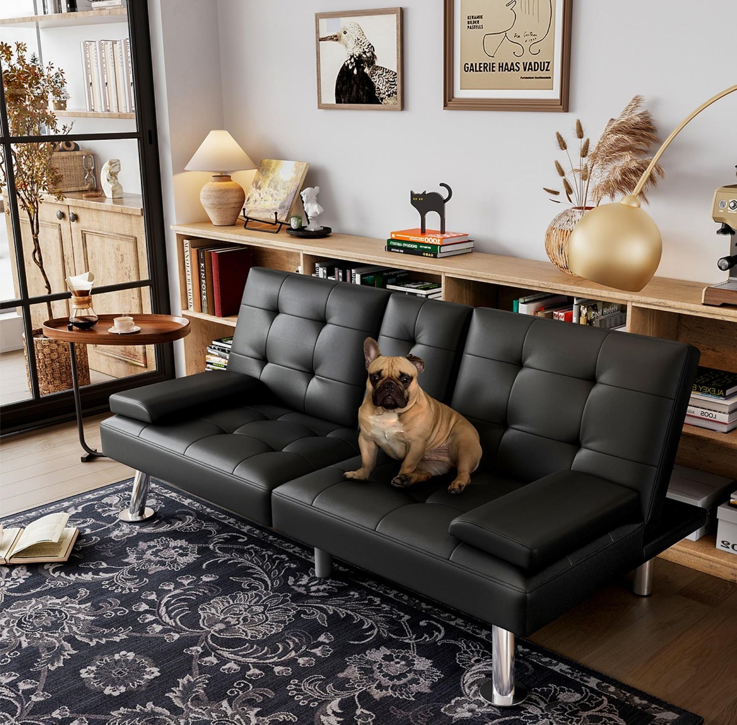 Convertible Upholstered Faux Leather Futon Couch